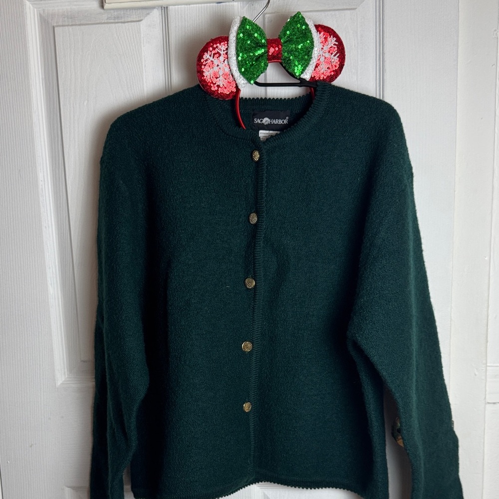 Susan Bristol Forest Green Cardigan with Gold Buttons
